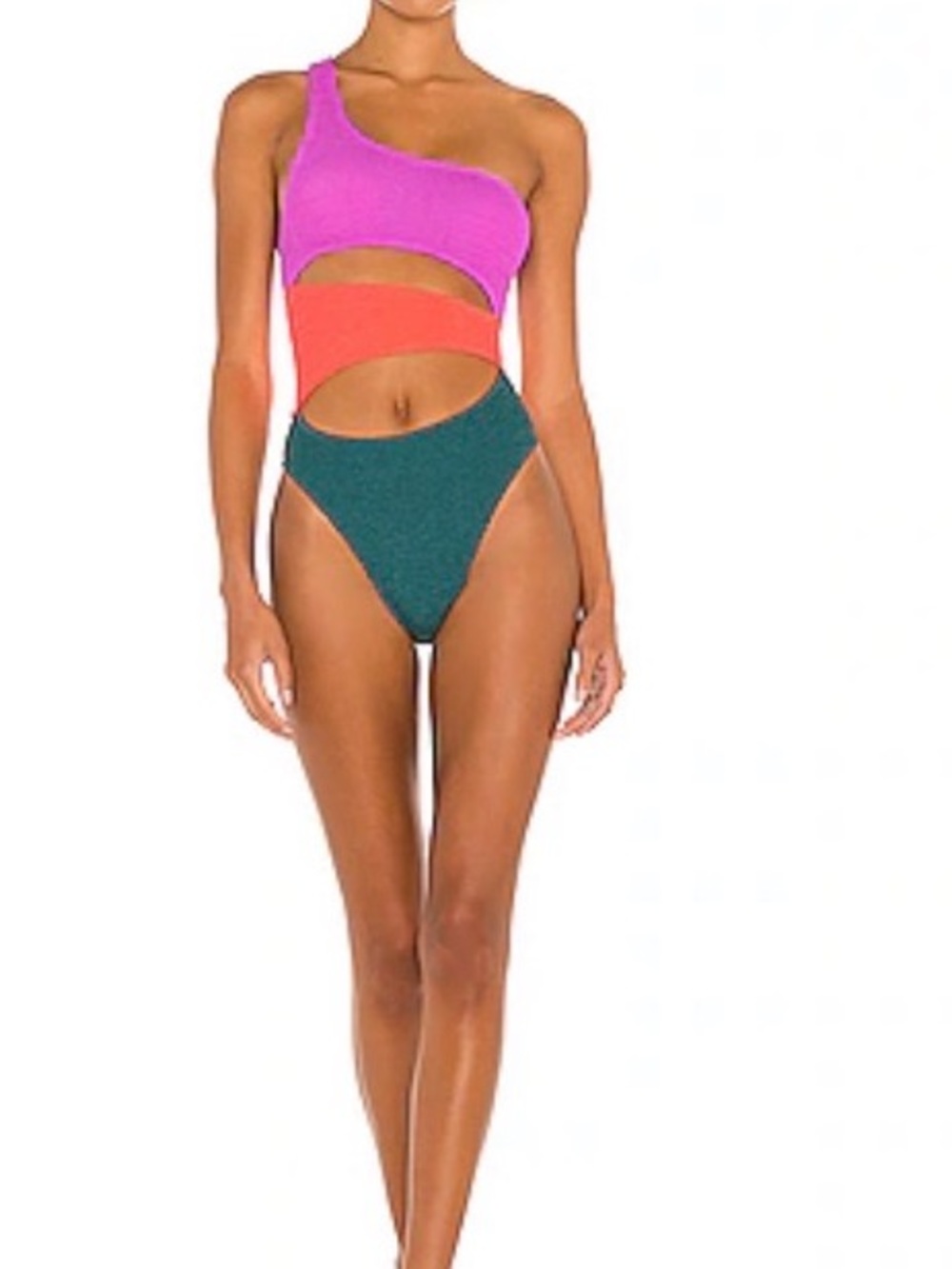 bond-eye Rico Colorblock One-Shoulder One-Piece Swimsuit - Pink, Coral & Teal